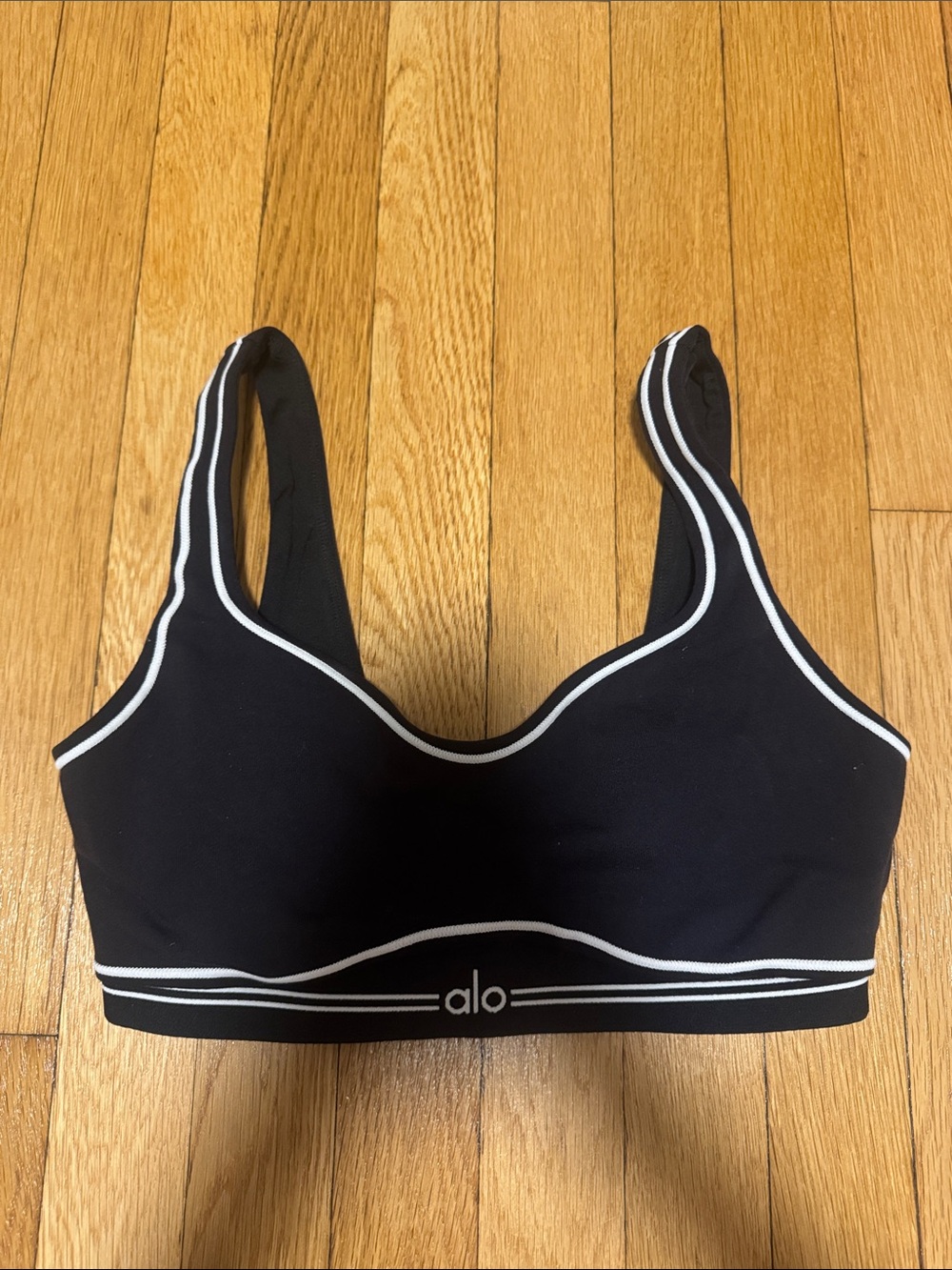 ALO Yoga Black Sports Bra with White Piping